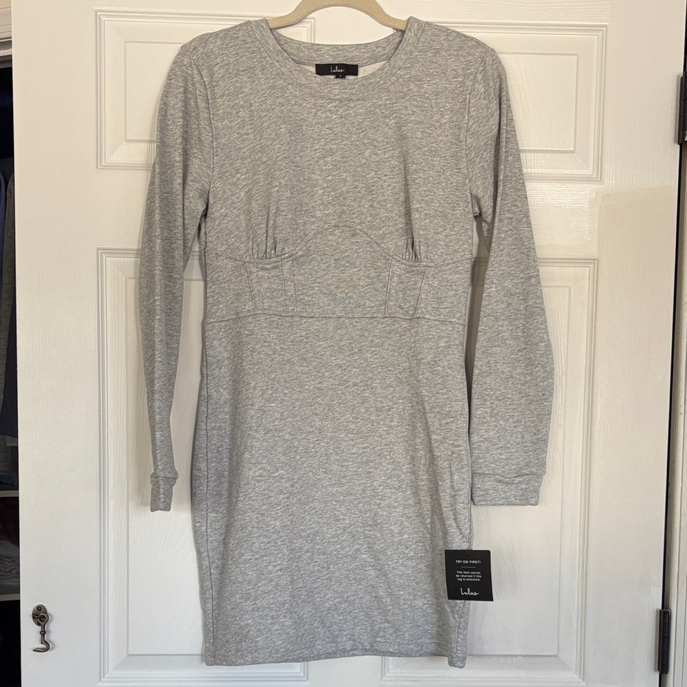 Lulu's Heather Gray Long Sleeve Dress